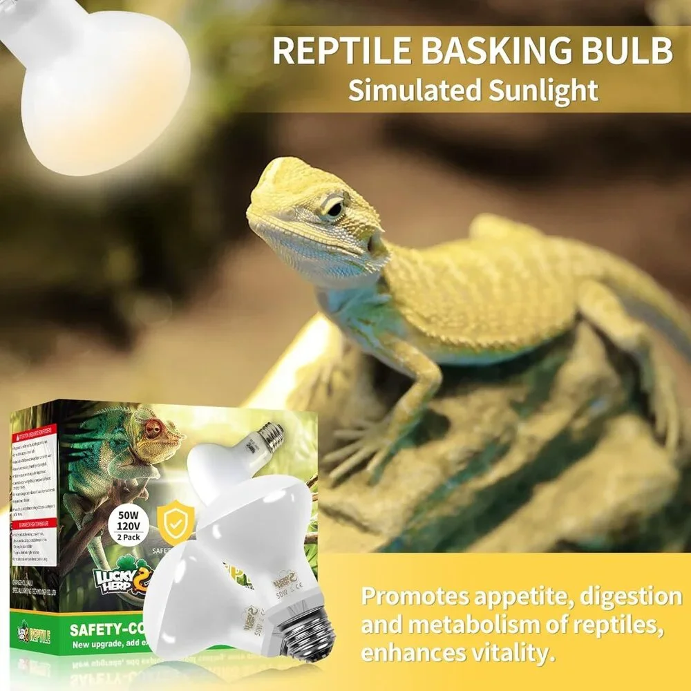 LUCKY HERP New Upgrade 50W Reptile Heat Lamp Bulb (3rd Gen, Safer) (2 Pack)